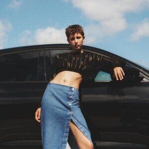 Zara Blue DENIM WRAP MIDI SKIRT with Slit